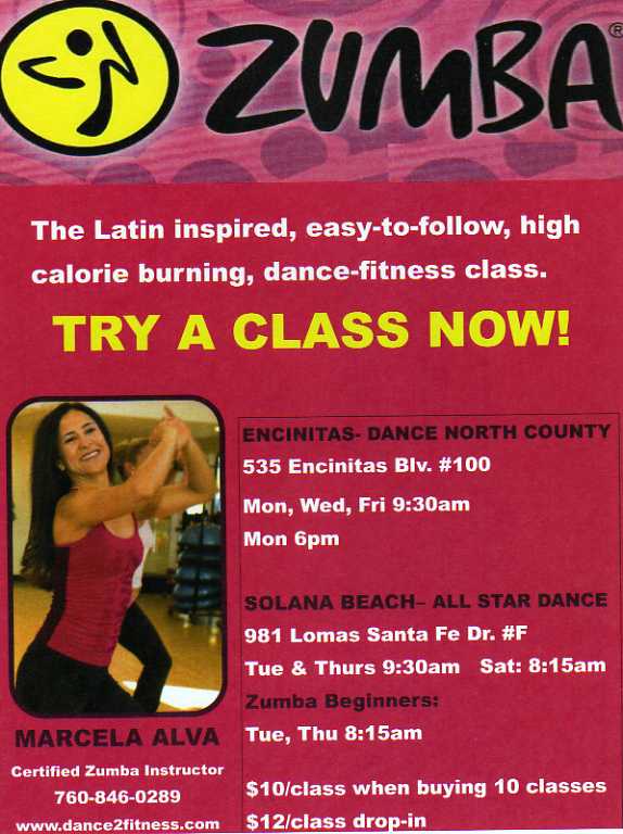 Zumba exercise fitness serving Encinitas, Carlsbad, Oceanside, Rancho Santa Fe, Del Mar, San Marcos, Escondido